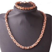 Load image into Gallery viewer, 8 MM Rose Plated 24&quot; Solid Byzantine Link Chain
