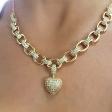 Load image into Gallery viewer, Heart Choker Necklace Gold Plated Chain Cubic Zirconia
