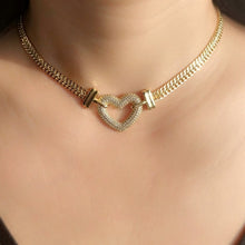 Load image into Gallery viewer, Heart Choker Necklace Gold Plated Chain Cubic Zirconia
