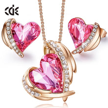 Load image into Gallery viewer, Swarovski Crystals Pink Heart Necklace Earrings Set
