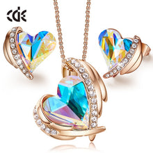 Load image into Gallery viewer, Swarovski Crystals Pink Heart Necklace Earrings Set
