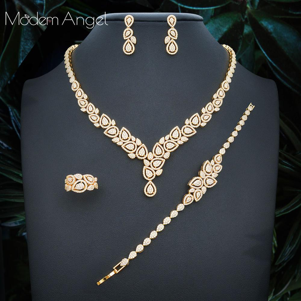 Modem Angel Geometry Flower 4pcs African Cubic Zircon CZ Jewelry set