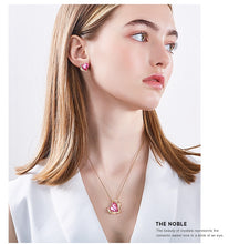 Load image into Gallery viewer, Swarovski Crystals Pink Heart Necklace Earrings Set
