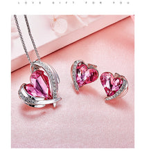 Load image into Gallery viewer, Swarovski Crystals Pink Heart Necklace Earrings Set
