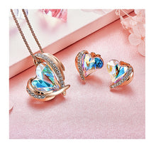 Load image into Gallery viewer, Swarovski Crystals Pink Heart Necklace Earrings Set
