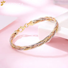 Load image into Gallery viewer, Italian Jewelry Handmade Weave Bracelet S925 Silver Gold Plated Three Color Five Thread Bracelets Bangle Fine Jewel Women Gift
