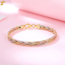 Load image into Gallery viewer, Italian Jewelry Handmade Weave Bracelet S925 Silver Gold Plated Three Color Five Thread Bracelets Bangle Fine Jewel Women Gift
